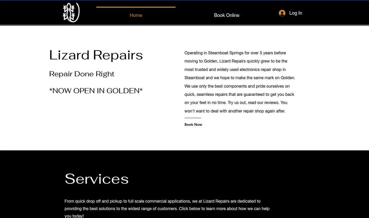 Archived Lizard Repairs homepage with booking links